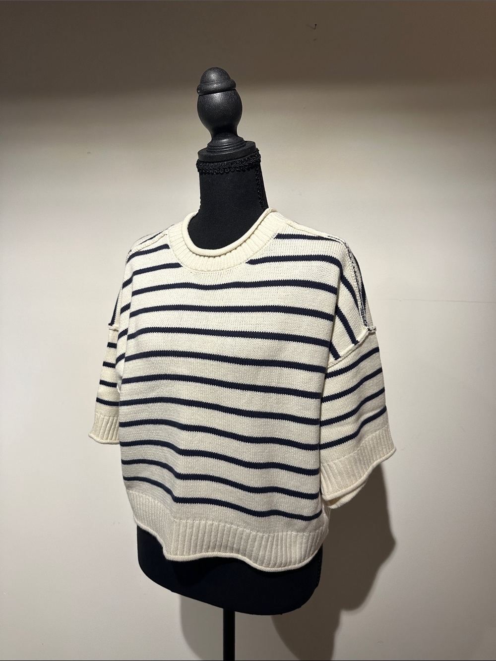 Blu Pepper Ivory Crewneck Sweater with stripes